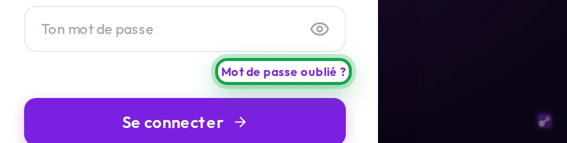 Gros plan sur le lien « Mot de passe oublié ? »