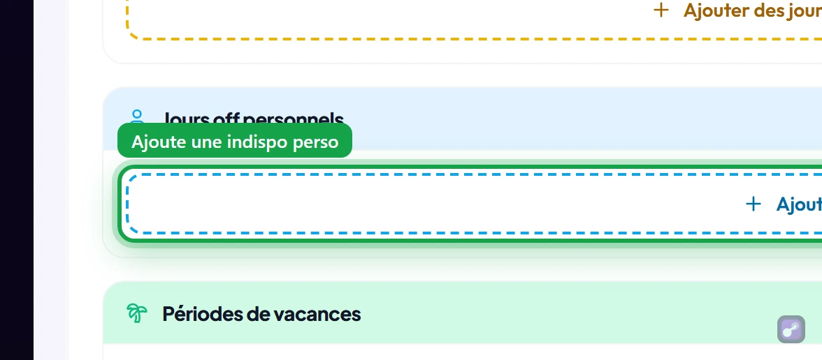 Gros plan sur le bouton « + Ajouter un jour off »