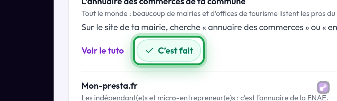 Le bouton « C'est fait », coché en vert, en gros plan