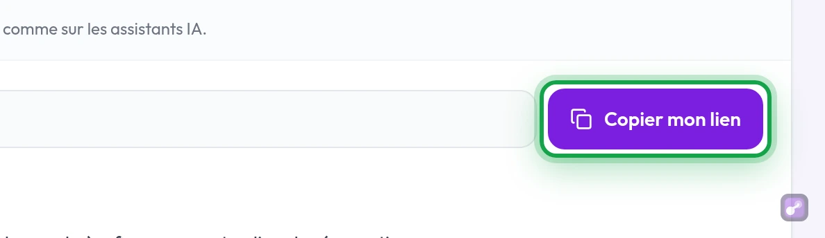 Le bouton « Copier mon lien » en gros plan