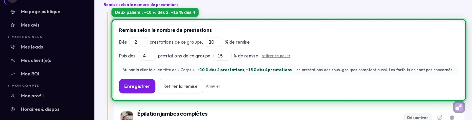 Les deux paliers du groupe Corps, en gros plan