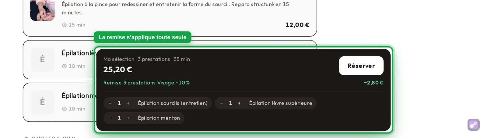 La ligne de remise et le total, en gros plan